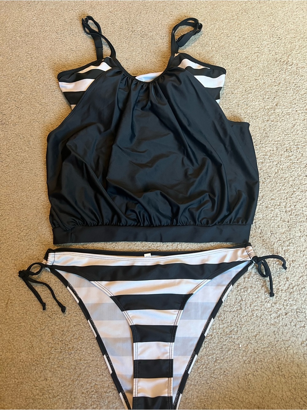 Black and White Stripe Girls' Two-Piece Swim Set